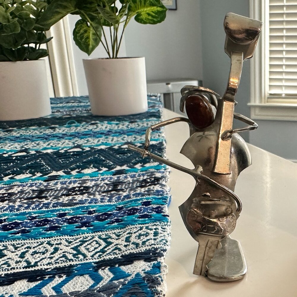 Folk Art Artist Musician Cellist small sculpture made from Silverware and a key!